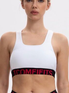 White Sport Bralette with Black & Red Band XL Nonbinary